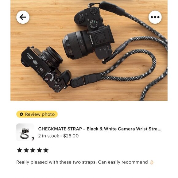 CHECKMATE CAMERA WRIST STRAP v3 Black & White w/ Peak Design Anchor & Carabiner - Picture 6 of 9